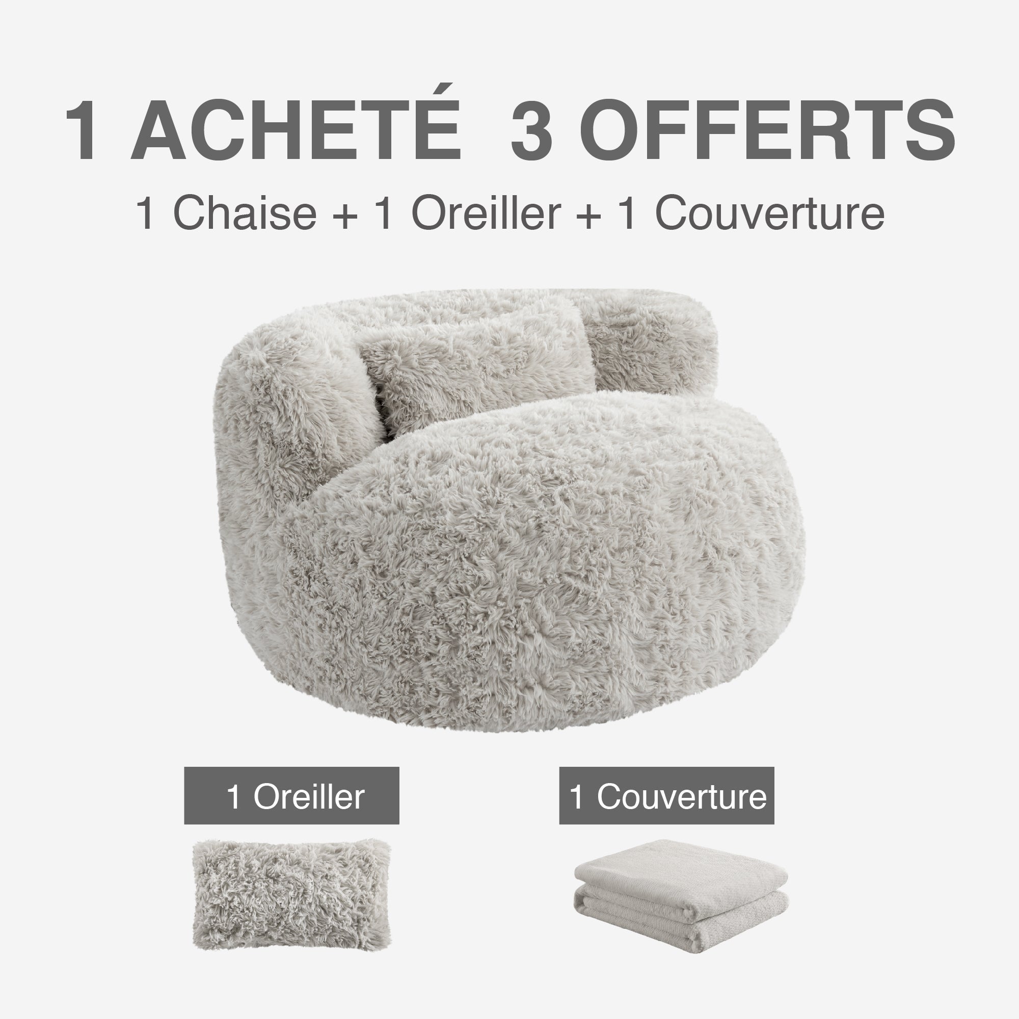 Fauteuil pouf 1 place, pouf compressé, Avec oreiller, mousse haute densité, gris clair - 5
