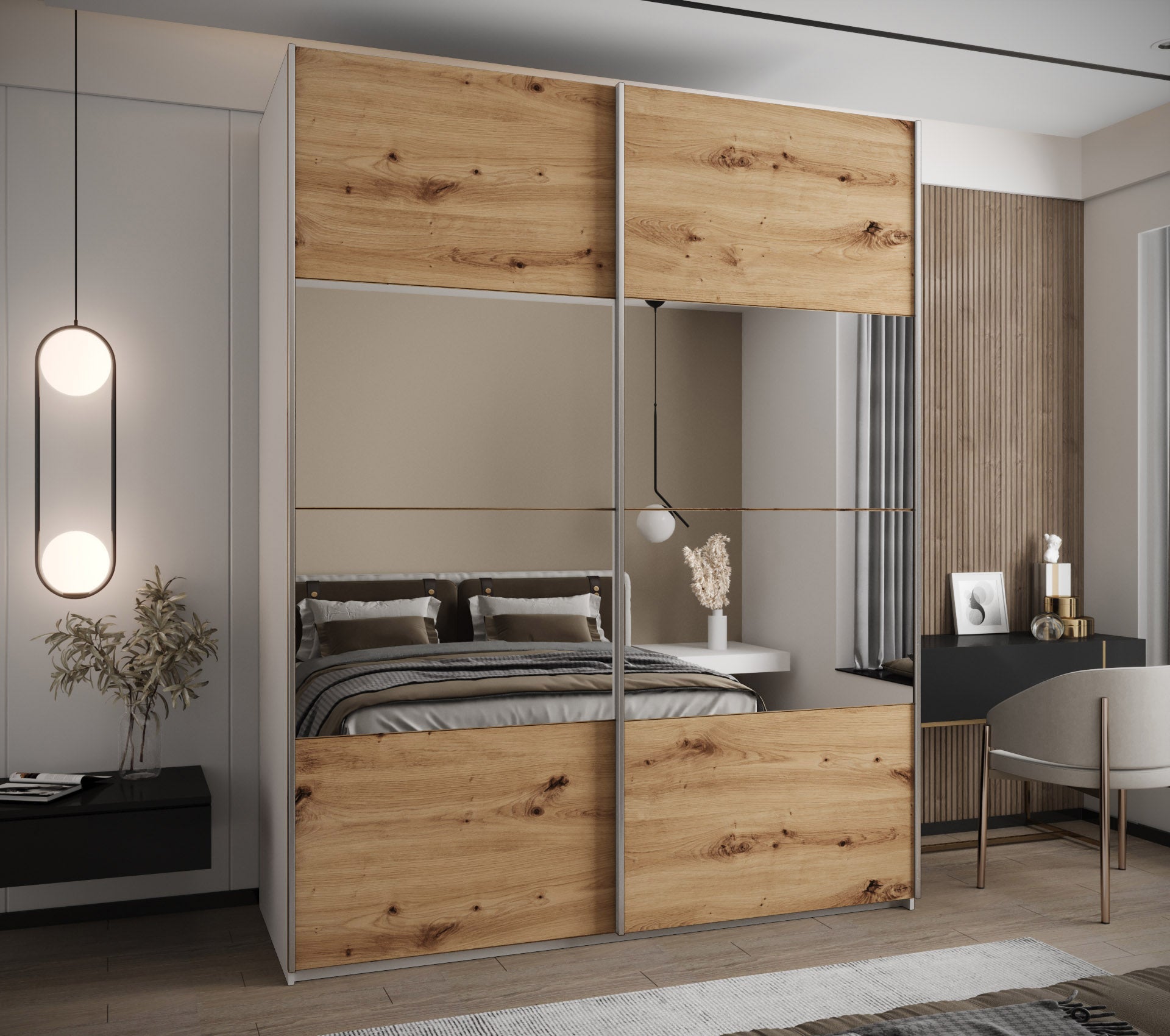 Szafa przesuwna wysoka Lux 4 200 x 64 x 245,5 cm biały + artisan + u. srebrny - Abiks Meble - 2