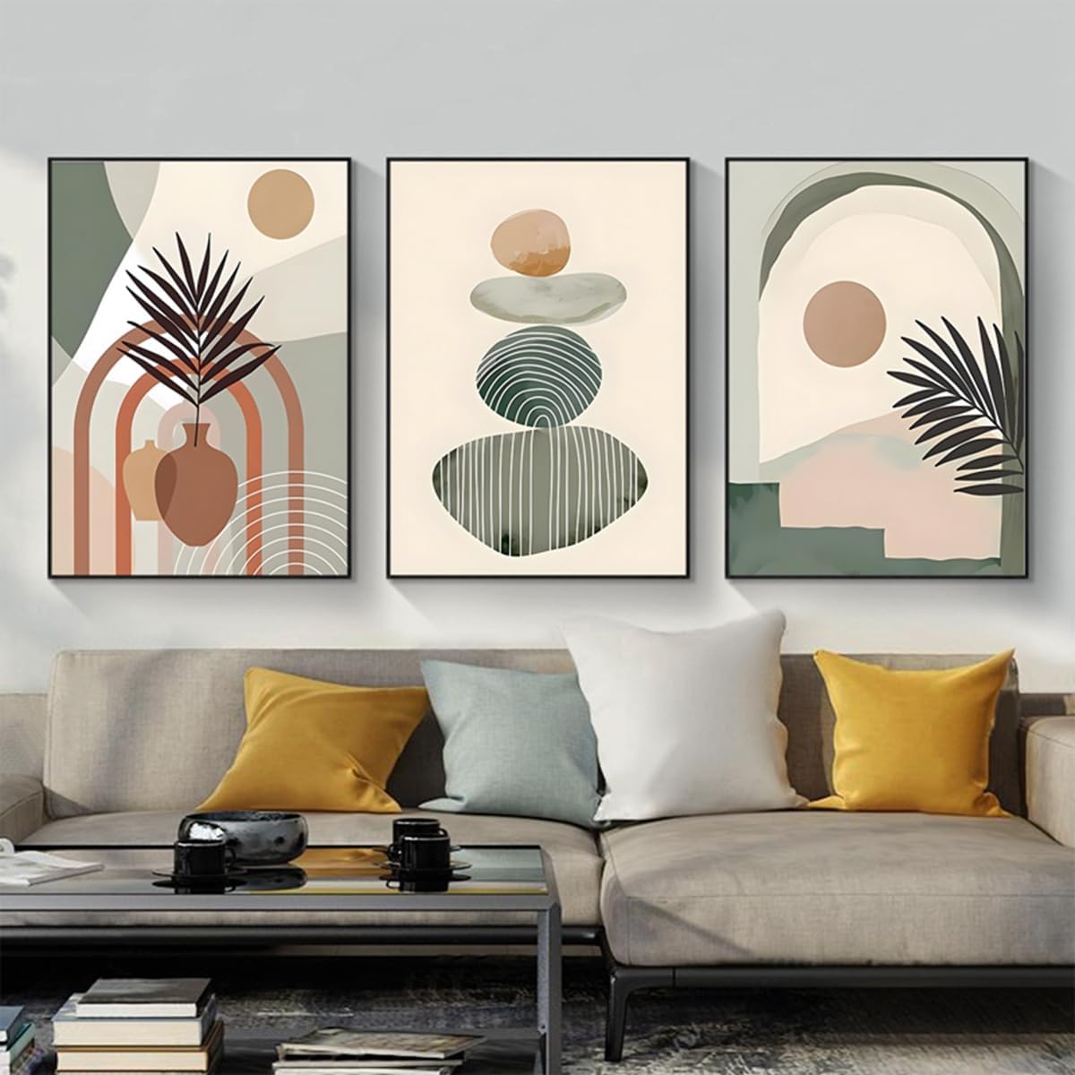 Lot de 3 posters bohèmes, images esthétiques, plantes, art abstrait moderne, tableaux muraux décoratifs, sans cadre, 08,30 x 40 cm - 3