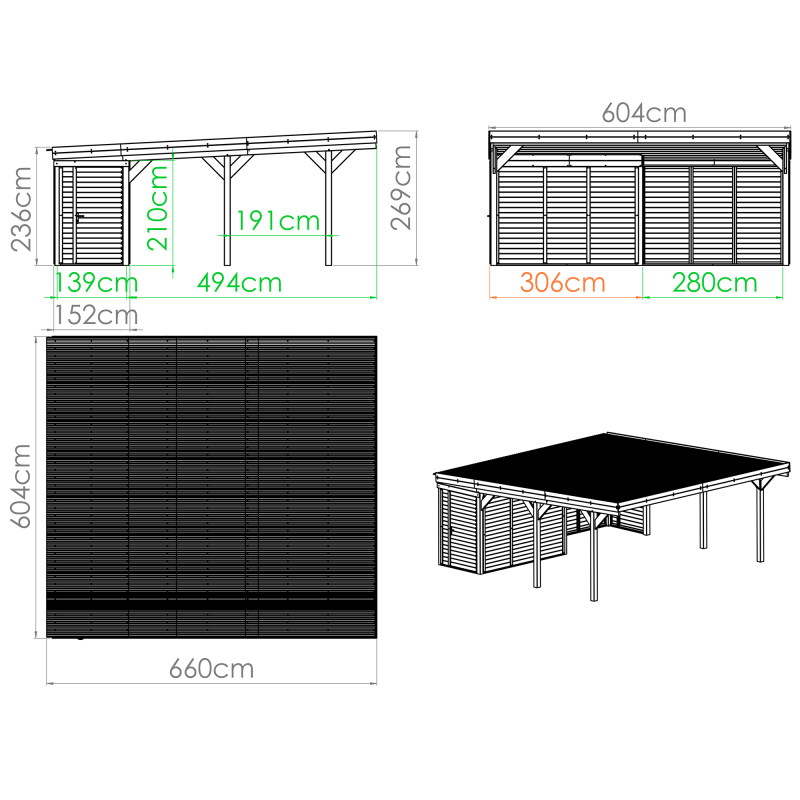 CARPORT BOIS 2 VOITURES AVEC ANNEXE 39M² - 5