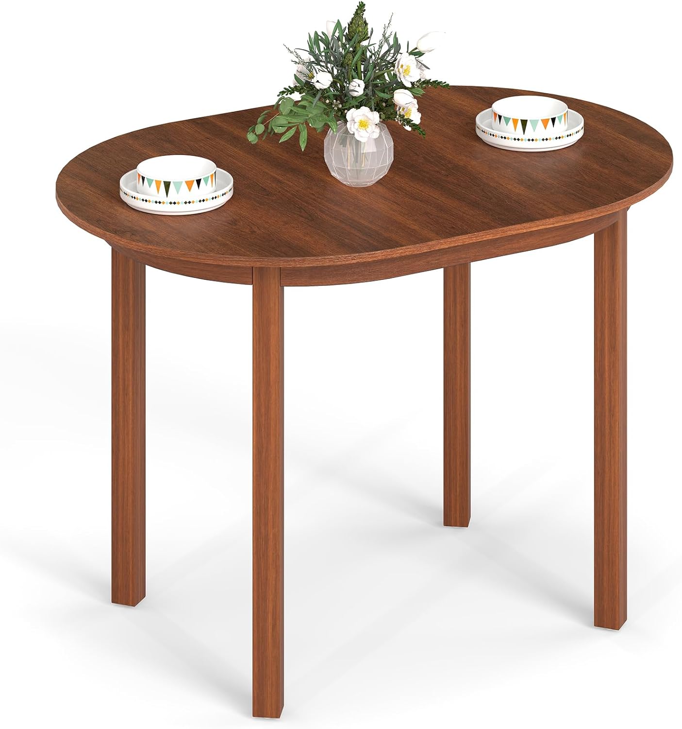 Stół Jadalny z Drewna Kauczukowego, Stół Kuchenny dla 4 Osób, Solidne Nogi z Litego Drewna, Antypoślizgowe Nakładki, 110 x 78 x 77 cm (Owalny)