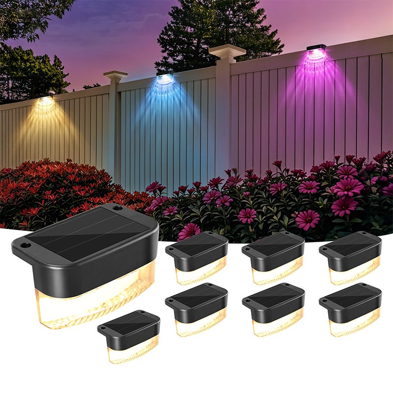 Zestaw 8 lamp zewnętrznych na dziedziniec, solarna lampa LED, oświetlenie schodów, kolorowe światło