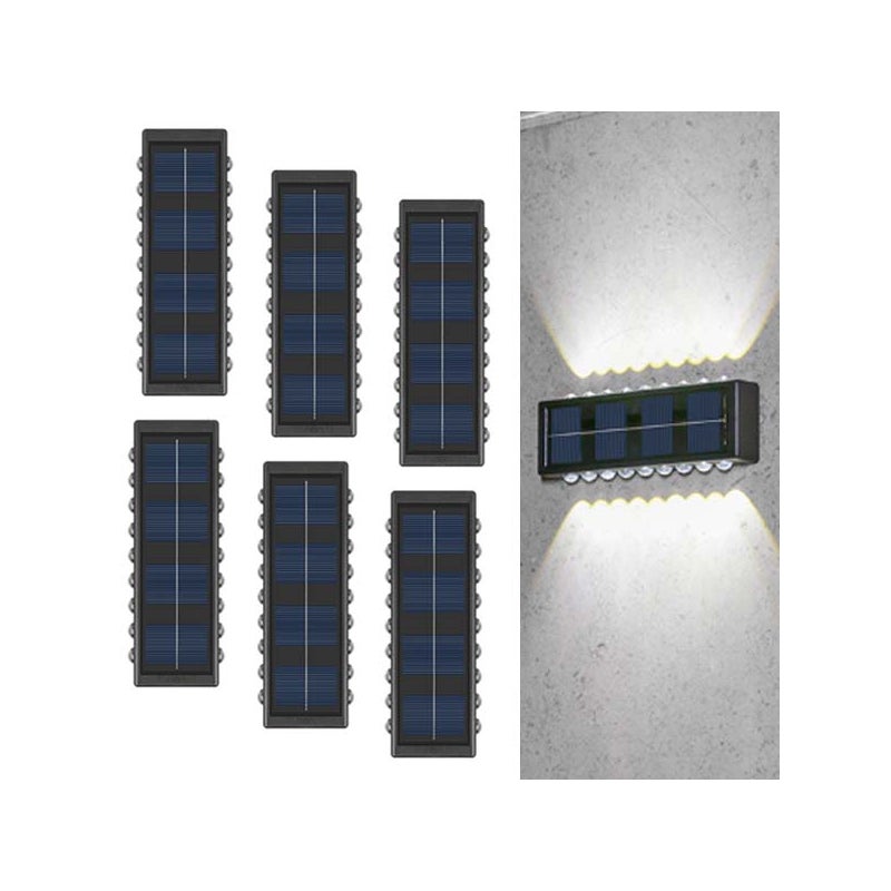 6 szt. Lampy solarne góra/dół, solarna lampa ścienna - 18 LED, światło białe, Up/Down Light, IP65, idealne na taras/do oświetlenia krajobrazu