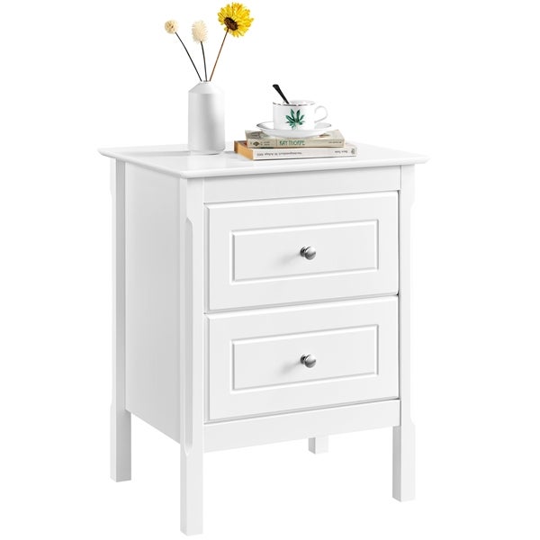 Yaheetech Table De Chevet Blanche 2 Tiroirs – Design Moderne, Rangement Chambre/Salon 40x35x60 Cm