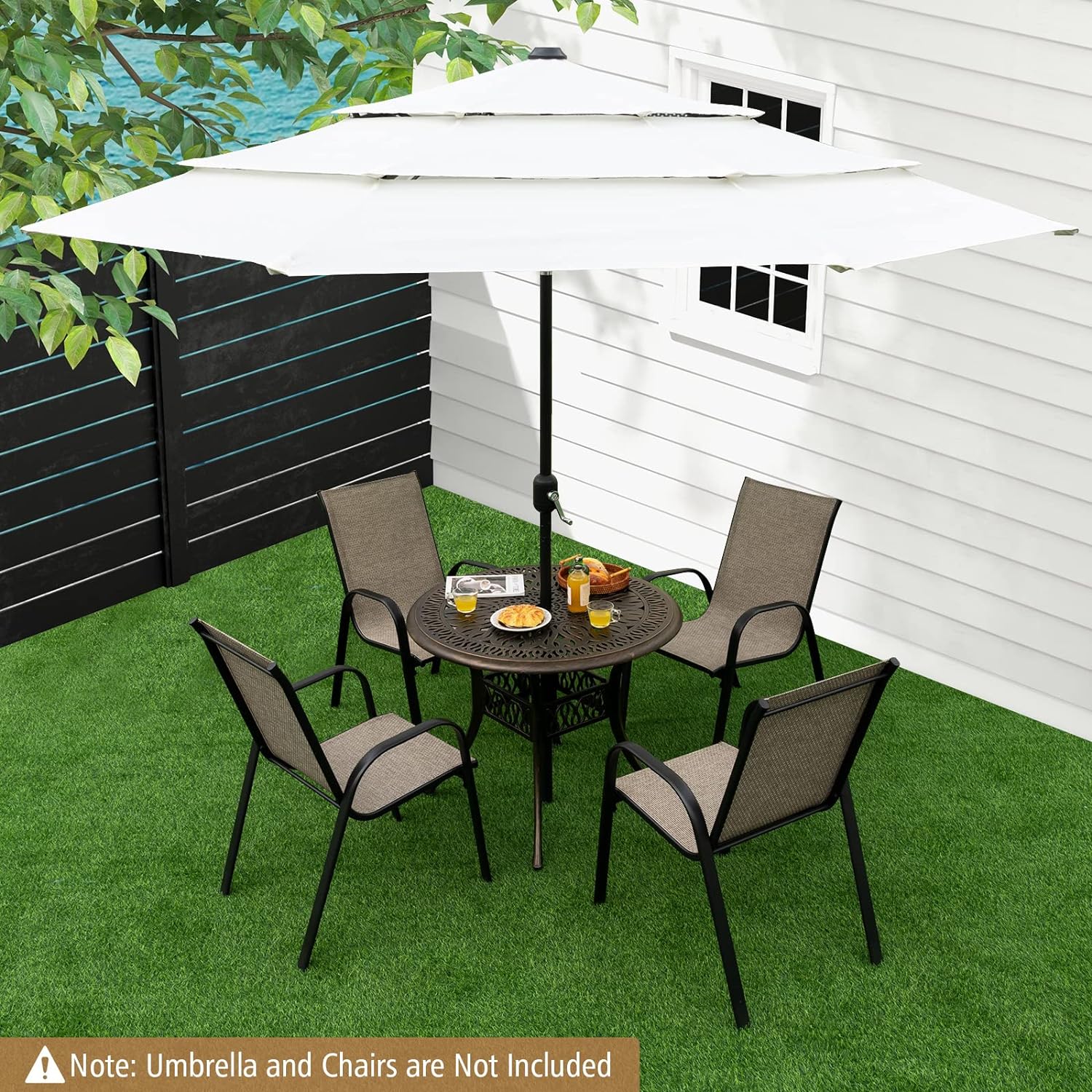 Table de Bistrot en Aluminium avec Trou pour Parasol de 5 CM, Table de Jardin Ronde avec Patins Réglables, Style Rétro, Convient pour Terrasse - 2