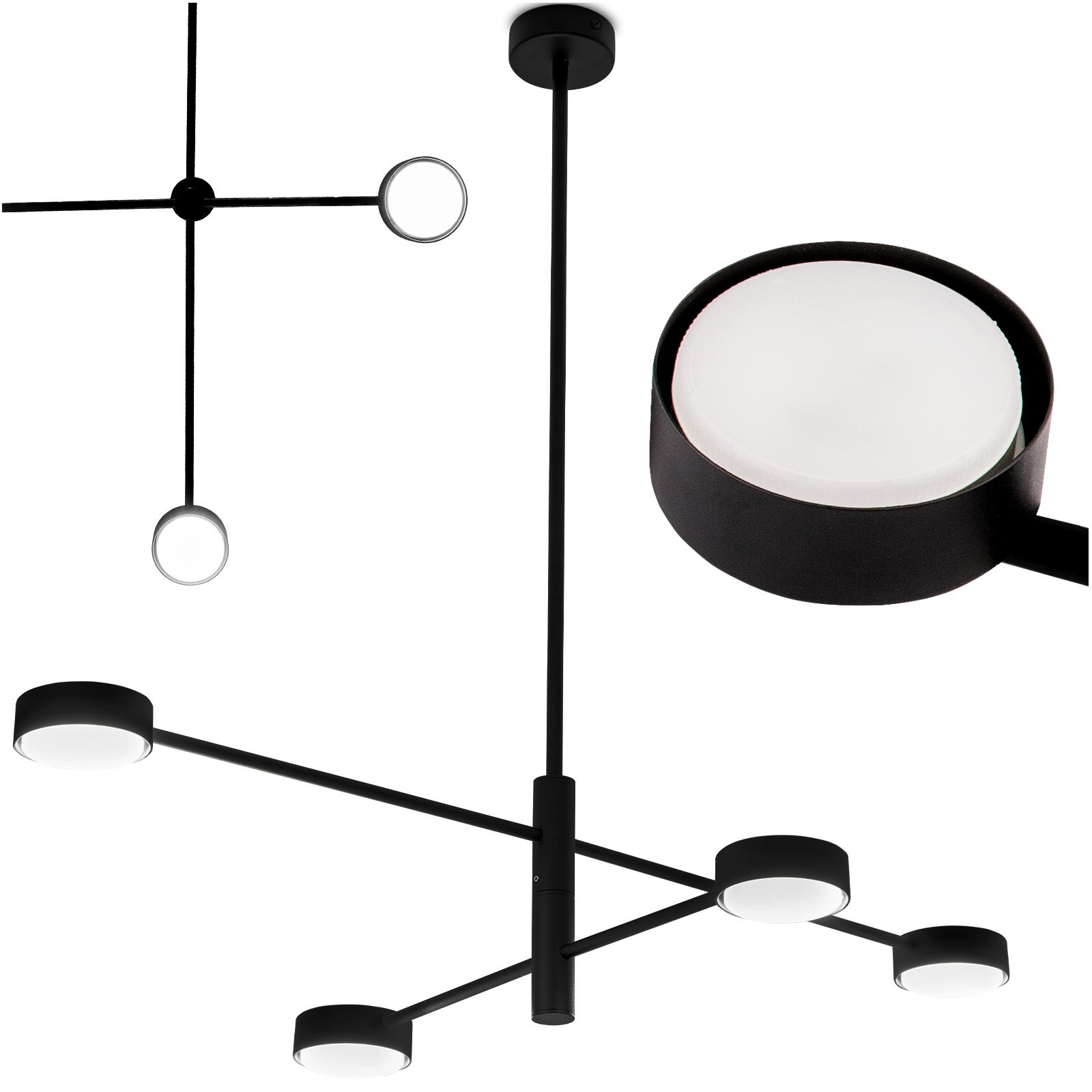 Lampa Sufitowa Lumiled Wisząca LED 4x GX53 Ścienna Czarna 1 szt.