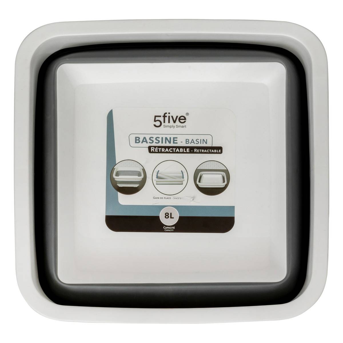 Bassine retractable 8l blanc gris - 5five - 3