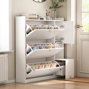 VEVOR Meuble à Chaussures avec 3 tiroirs rabattables, Armoire de Rangement à Chaussures Moderne avec système Anti-basculement, Organiseur Autonome pour entrée, Couloir, Chambre, Salon, Placard, Blanc VEVOR Meuble à Chaussures avec 3 tiroirs rabattables, Armoire de Rangement à Chaussures Moderne avec système Anti-basculement, Organiseur Autonome pour entrée, Couloir, Chambre, Salon, Placard, Blanc