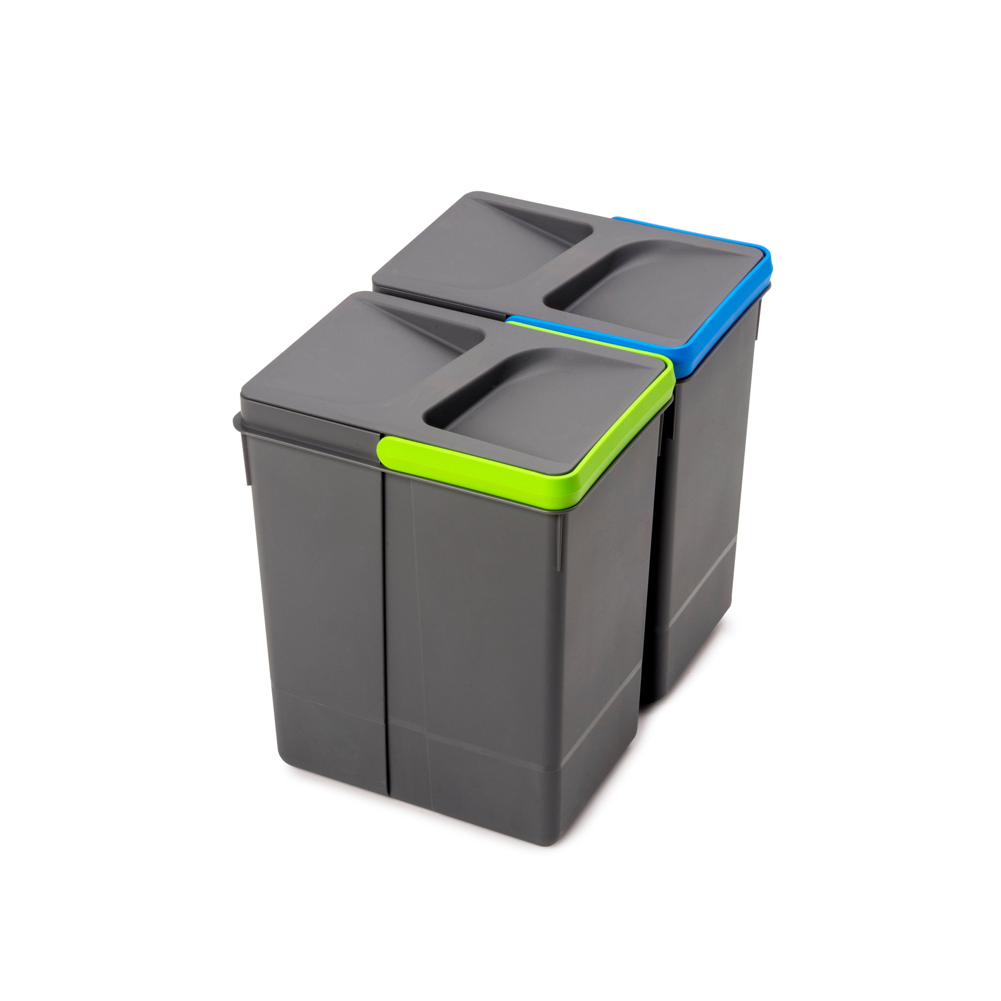 Emuca Zestaw pojemników do recyklingu do szuflad kuchennych Recycle, wysokość 266 mm, 2x7 litrów, Plastik, Szary antracytowy
