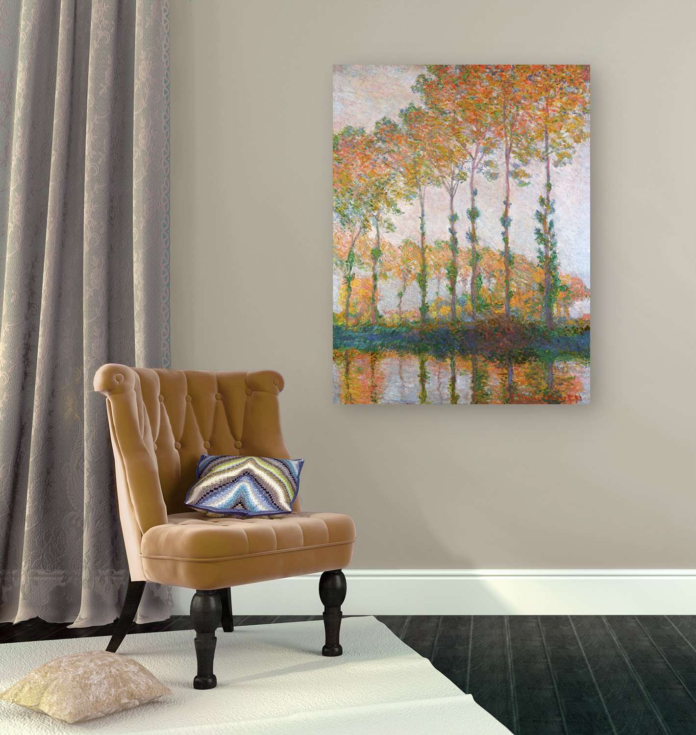 Peinture, impression sur toile - Claude Monet, Peupliers au bord de l'Epte en automne - 70x50 cm - 2