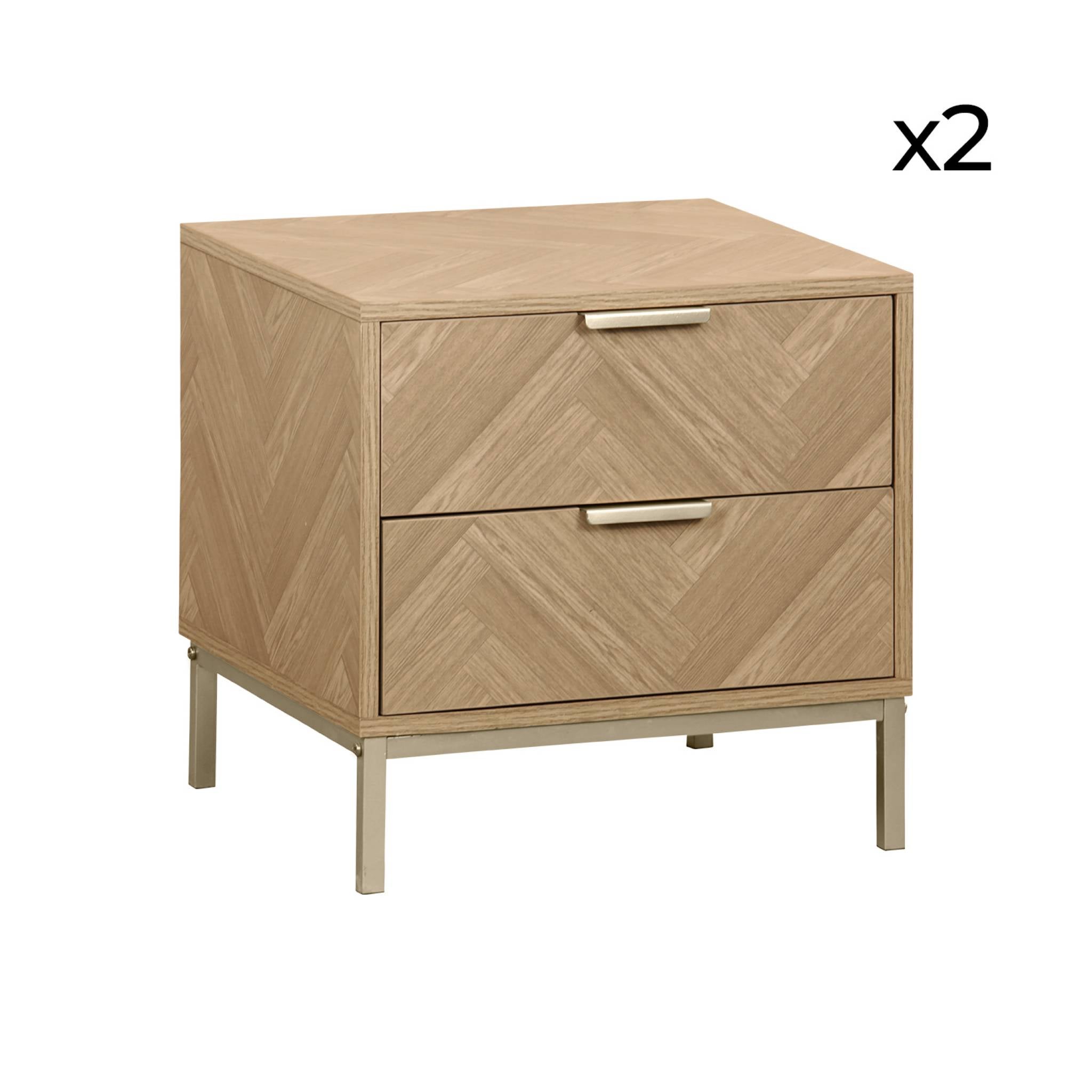 Set di 2 comodini effetto legno con motivo a spina di pesce, Marrone naturale - 9