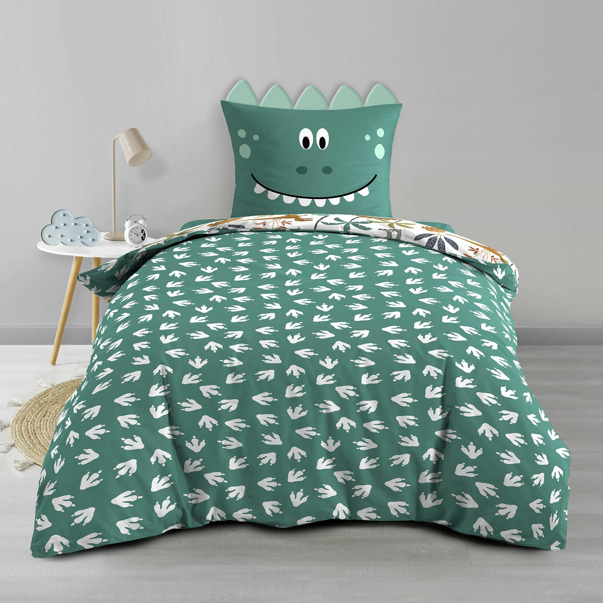Pack Housse de couette réversible DINA 140 x 200 cm + Drap housse 90x190 cm Sauge - 2