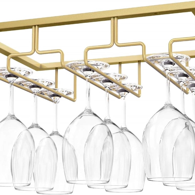 Wiszący stojak na kieliszki do wina, uchwyt na kieliszki do wina z 3 szynami pod półką, gablota, chrom