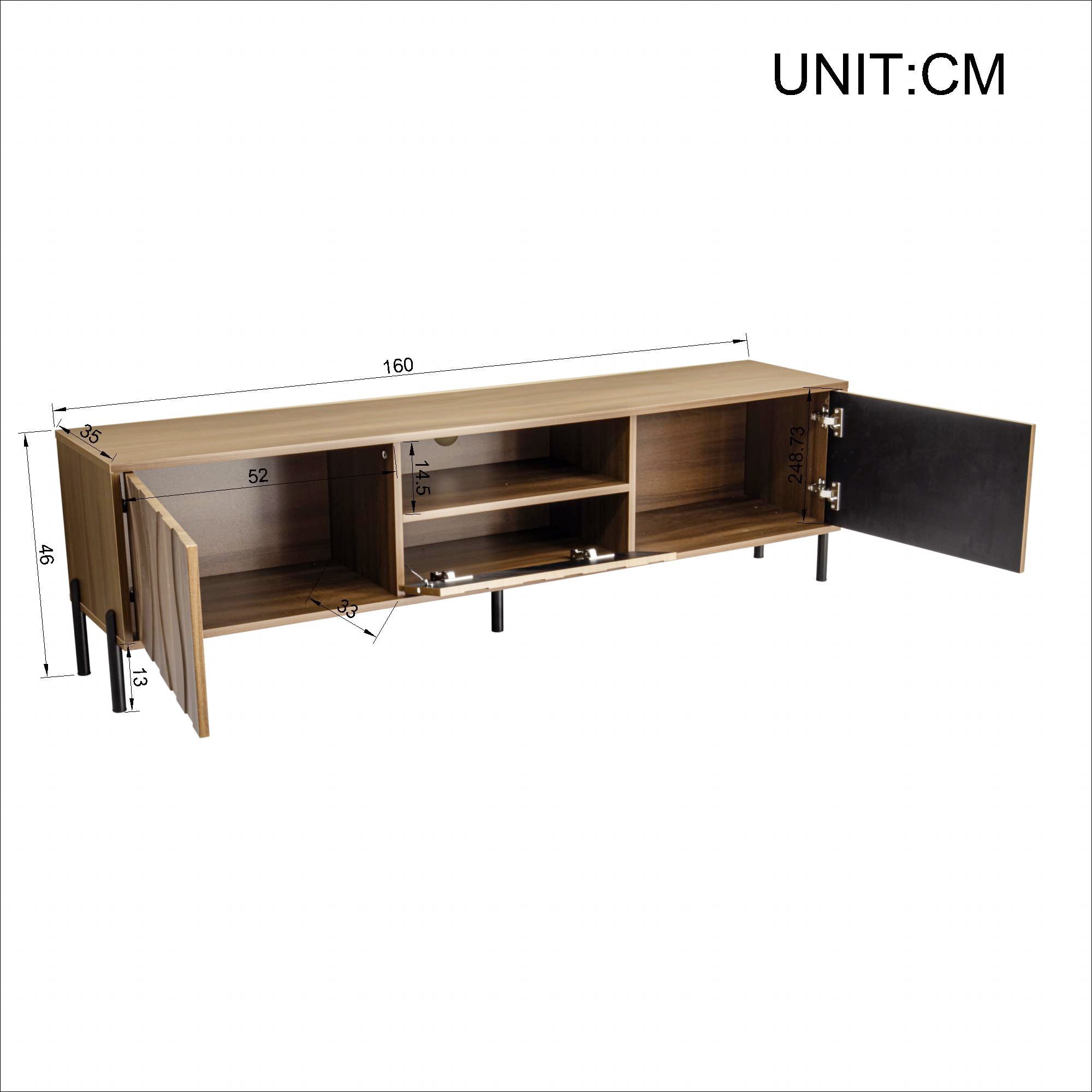Zestaw stolika kawowego i szafki RTV - 160 x 35 x 46 cm + 105 x 55 x 41 cm - Drzwi z falistym wzorem - Płyta MDF - Naturalna - 4