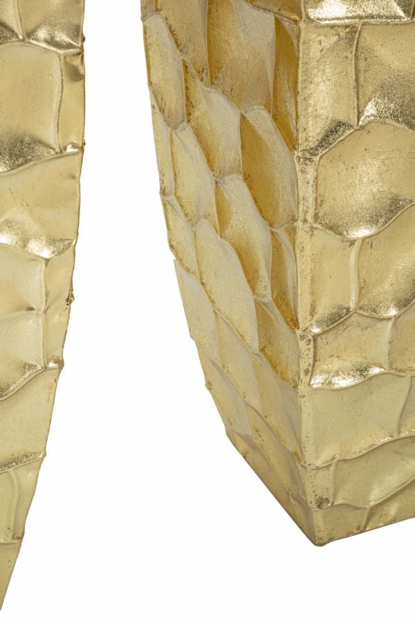 Conjunto de 3 vasos quadrados dourados Glody - Trio com decorações irregulares em relevo em estilo glamoroso - 5