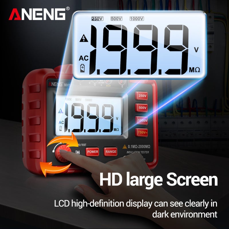 Mégohmmètre numérique MH11, 500 V, haute tension, table vibrante électronique, 1&nbsp;000 V, testeur de résistance d'isolement pour électricien - 5