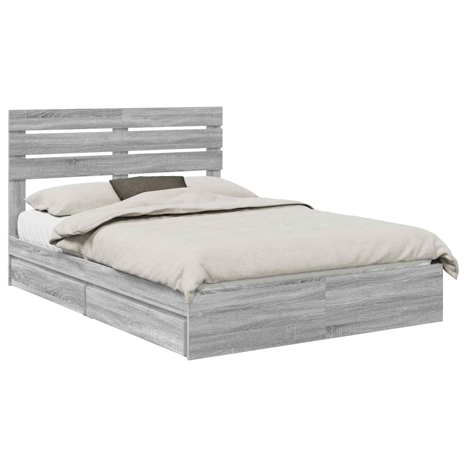 Lit avec rangement, panneau de bois, gris, pour la chambre, 160 × 200 cm - 2