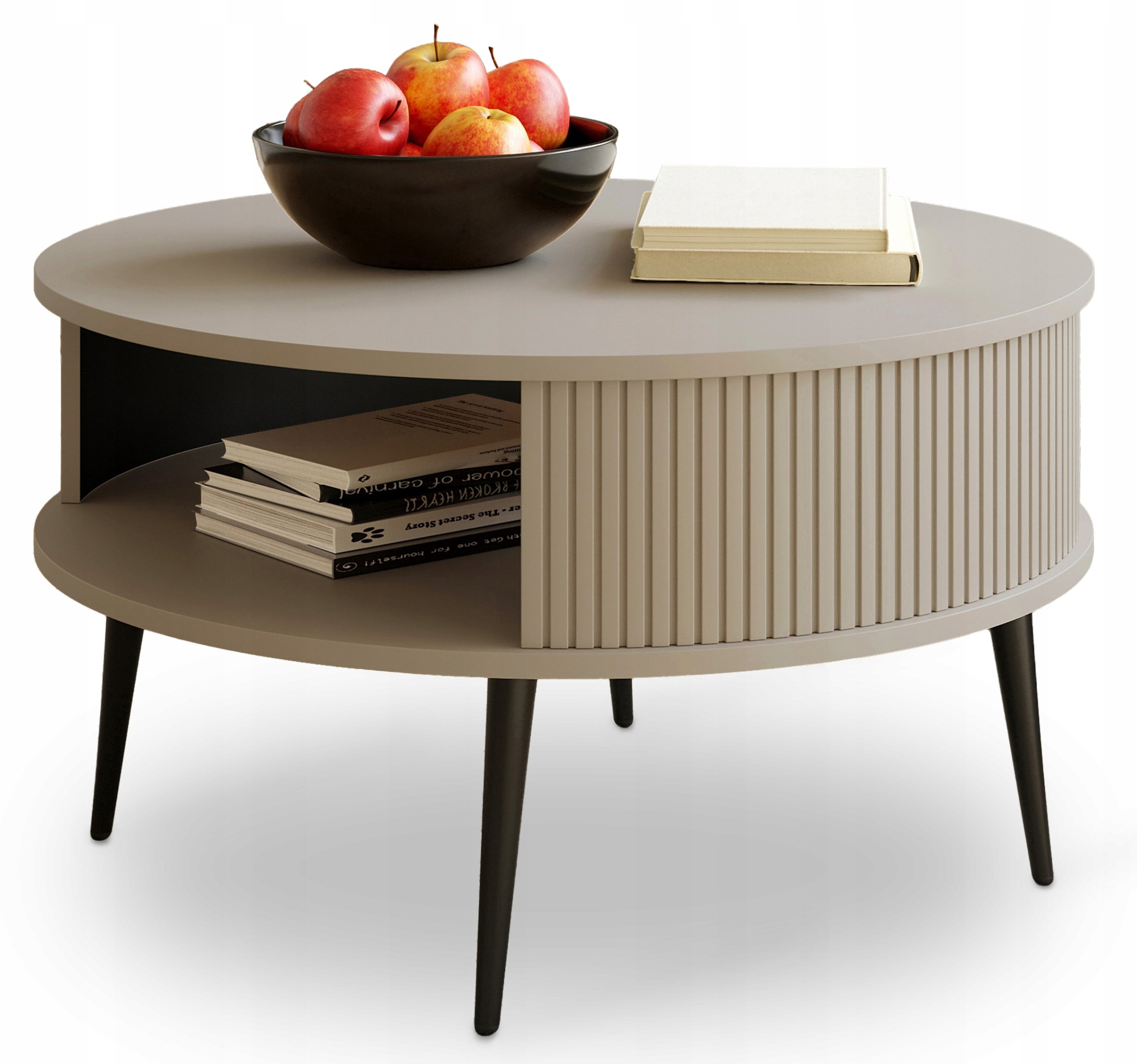 Japandi Stolik Kawowy Okrągły KASZMIR Lamele 76 cm VERLO Stolik do Salonu