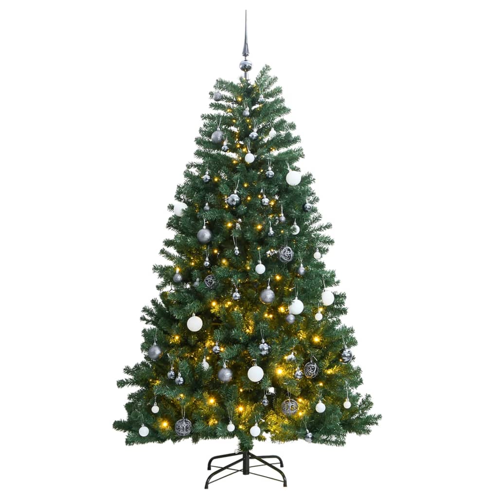 Sztuczna choinka na zawiasach, 300 lampek LED i bombki, 240 cm vidaXL