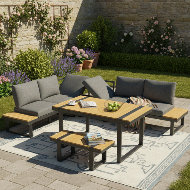 ESituro Table Pliante Terrasse 62x62cm Effet Bois Noir - Cadre Métal Stable Et Portable
