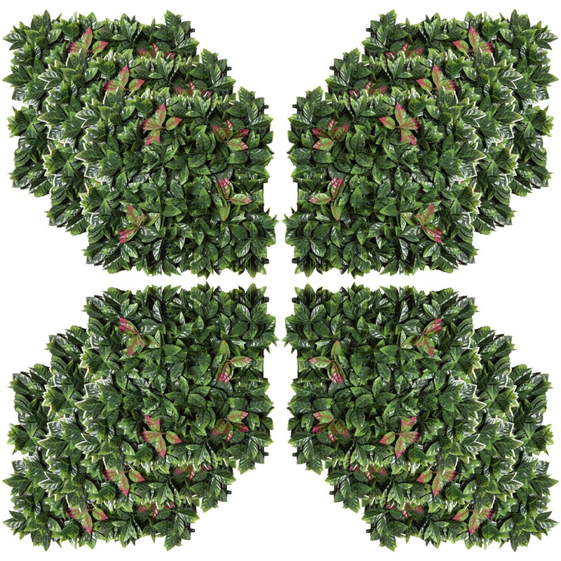 Sztuczne panele roślinne 12 sztuk 50x50 cm - Ściany ogrodowe z liśćmi rododendronów, ekran prywatności do użytku zewnętrznego i wewnętrznego