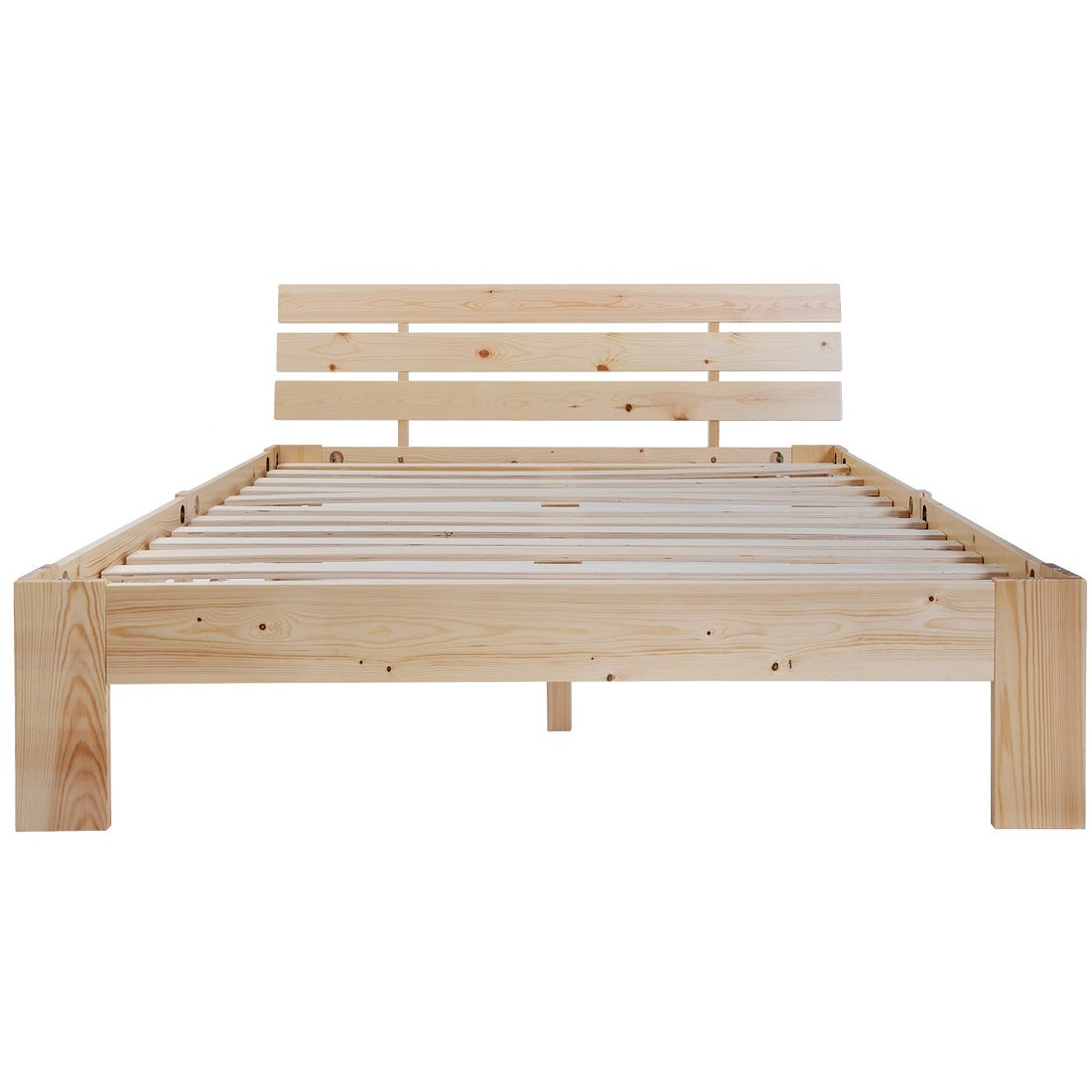 Lit adulte Lit en bois Lit double avec tête de lit en cadre de lit avec sommier à lattes-200 x 140 cm Bois massif Naturel - 4