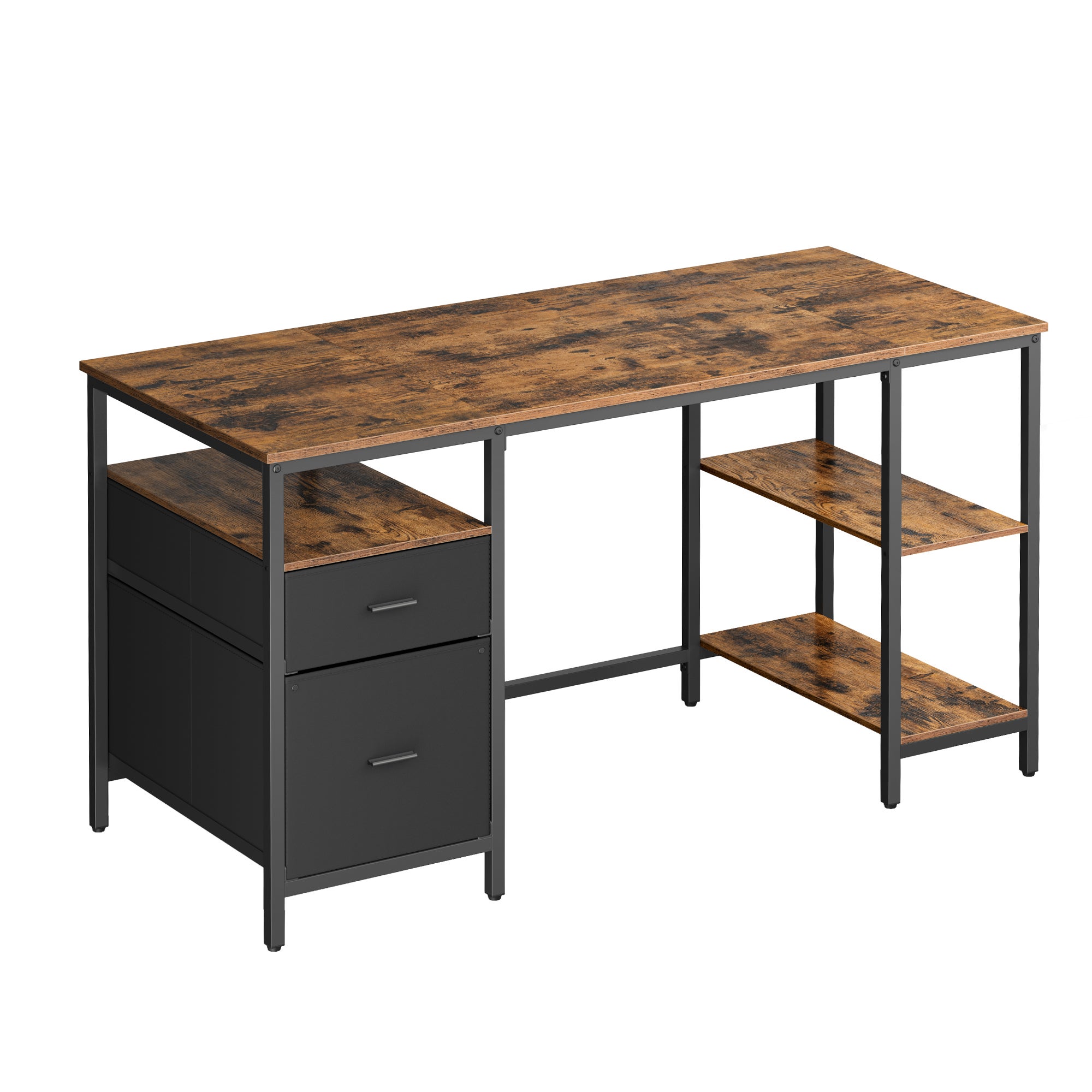 Vasagle Escritorio, Mesa De Ordenador, Con 3 Estantes, 60 X 140 X 76 Cm, Para Oficina, Salón, Estilo Industrial, Rústico Y Marrón/Negro , Leroy Merlin