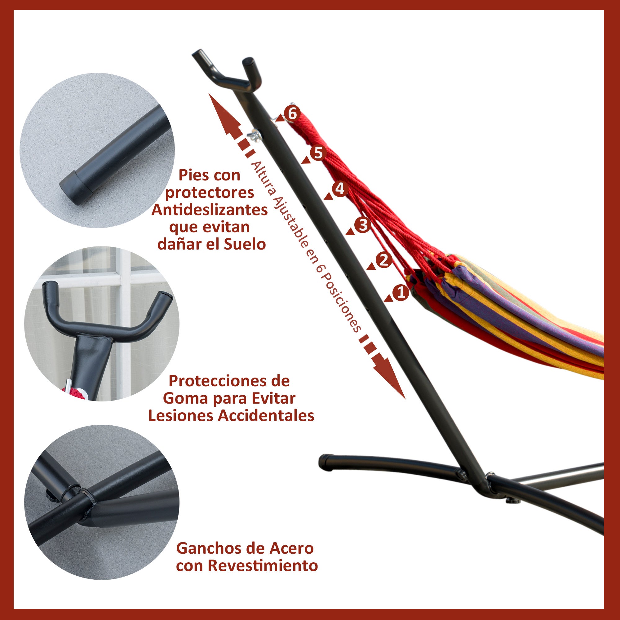 Rede com suporte Outsunny multicolor 285x118x110 cm - 6