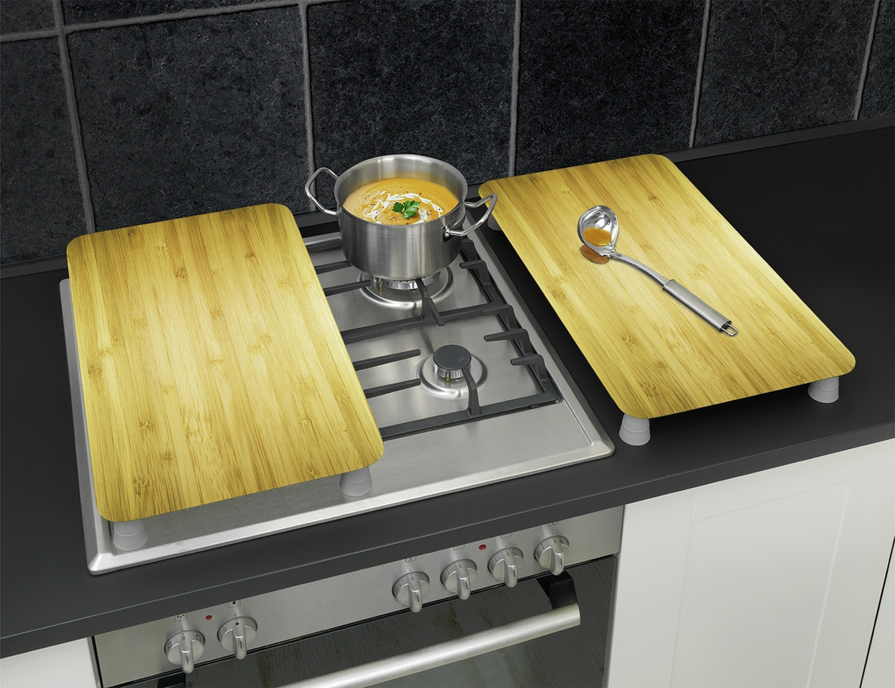 Protection universelle plaque de cuisson en verre x2 effet Bois - 2