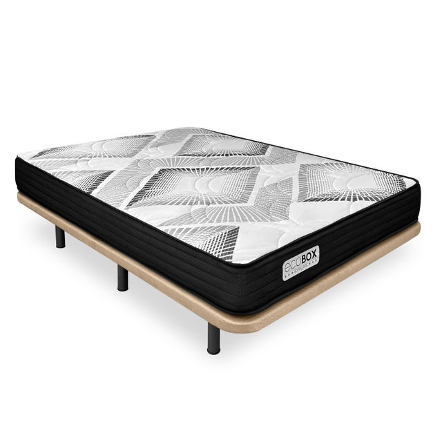 Base tapizada flora beige + colchón Boxvisco Viscoelastico con muelles ensacados + 2 almohadas 150x190cm