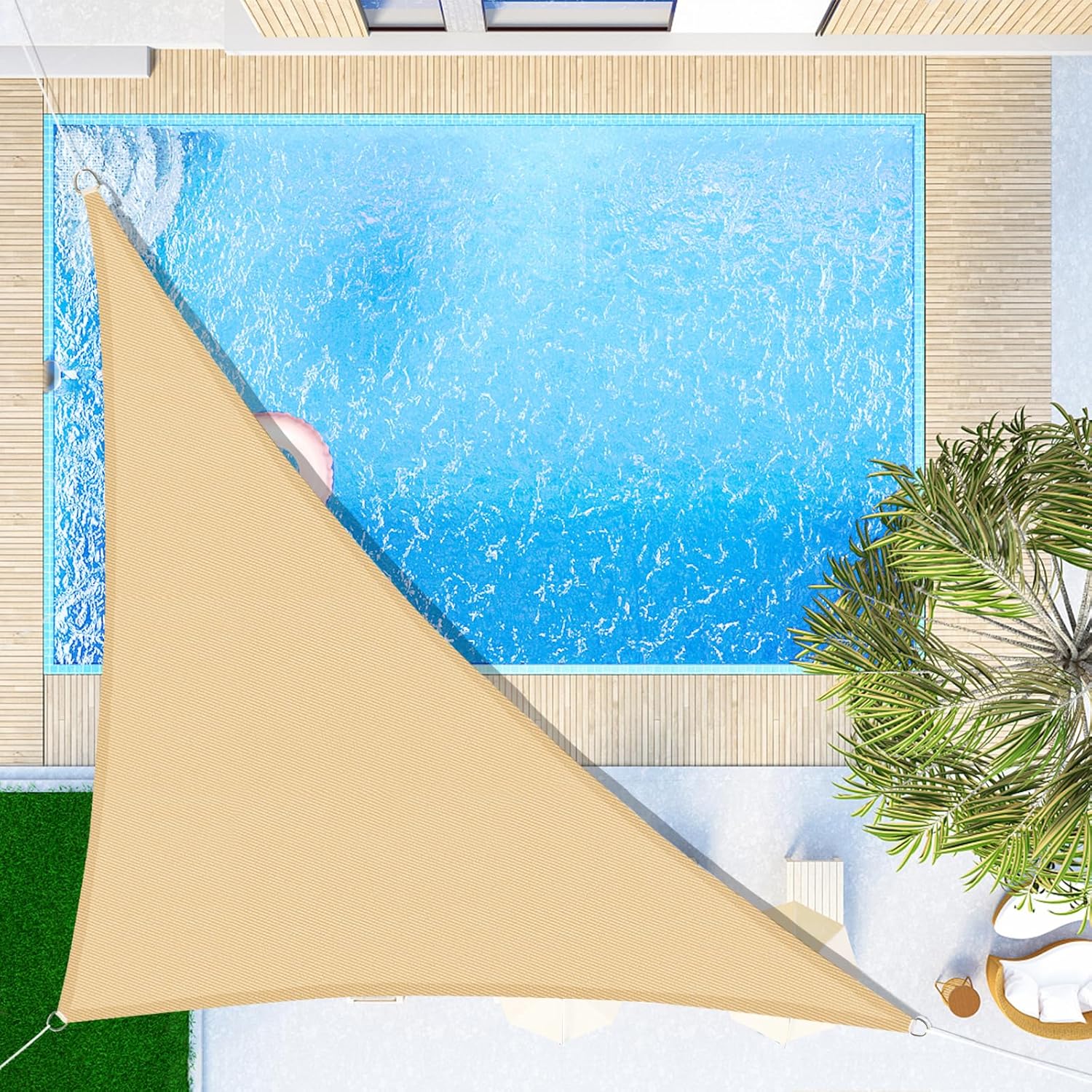 Żagiel przeciwsłoneczny trójkątny 3x3x4,3 m, wodoodporny i odporny na promieniowanie UV, odpowiedni do ogrodów, tarasów i balkonów, piaskowo-żółty