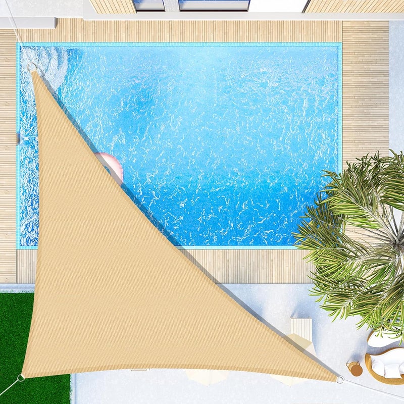 Żagiel przeciwsłoneczny trójkątny 3x3x4,3 m, wodoodporny i odporny na promieniowanie UV, odpowiedni do ogrodów, tarasów i balkonów, piaskowo-żółty