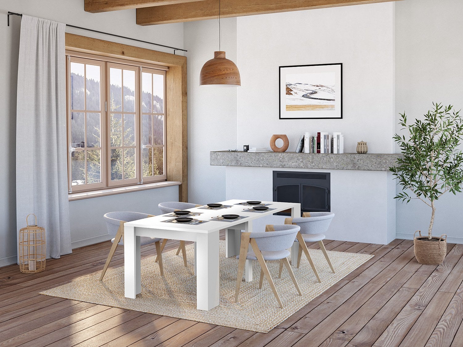 Console extensible en table 4-10 personnes - Decor blanc - L 239 x P 90 x H 77 cm - KIONA - 6