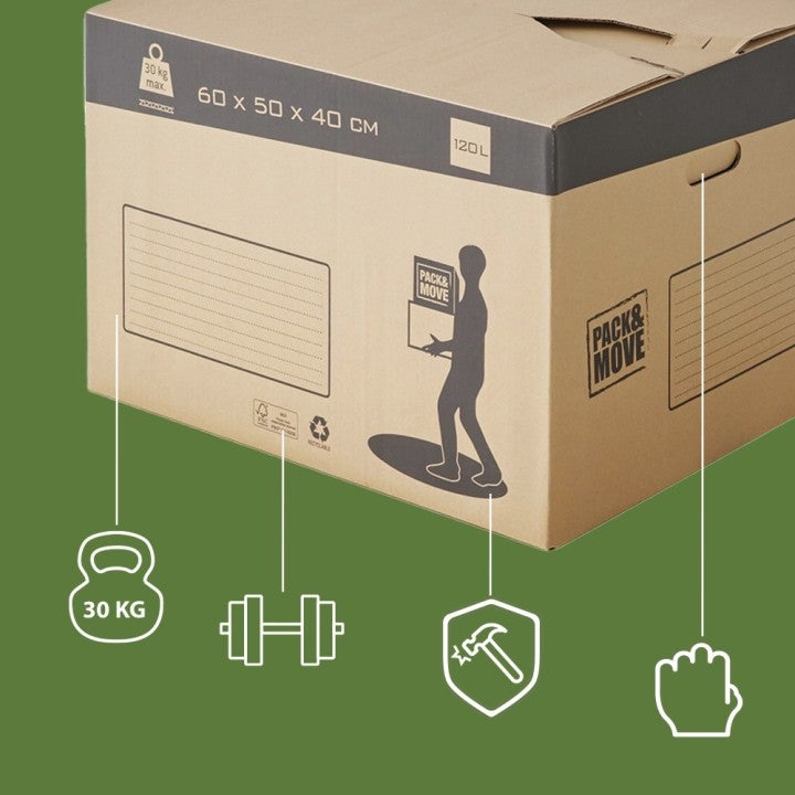 Pack and Move - Lot 20 cartons déménagement automatique - 60 x 50 x 40 cm - Poignées renforcées - 5