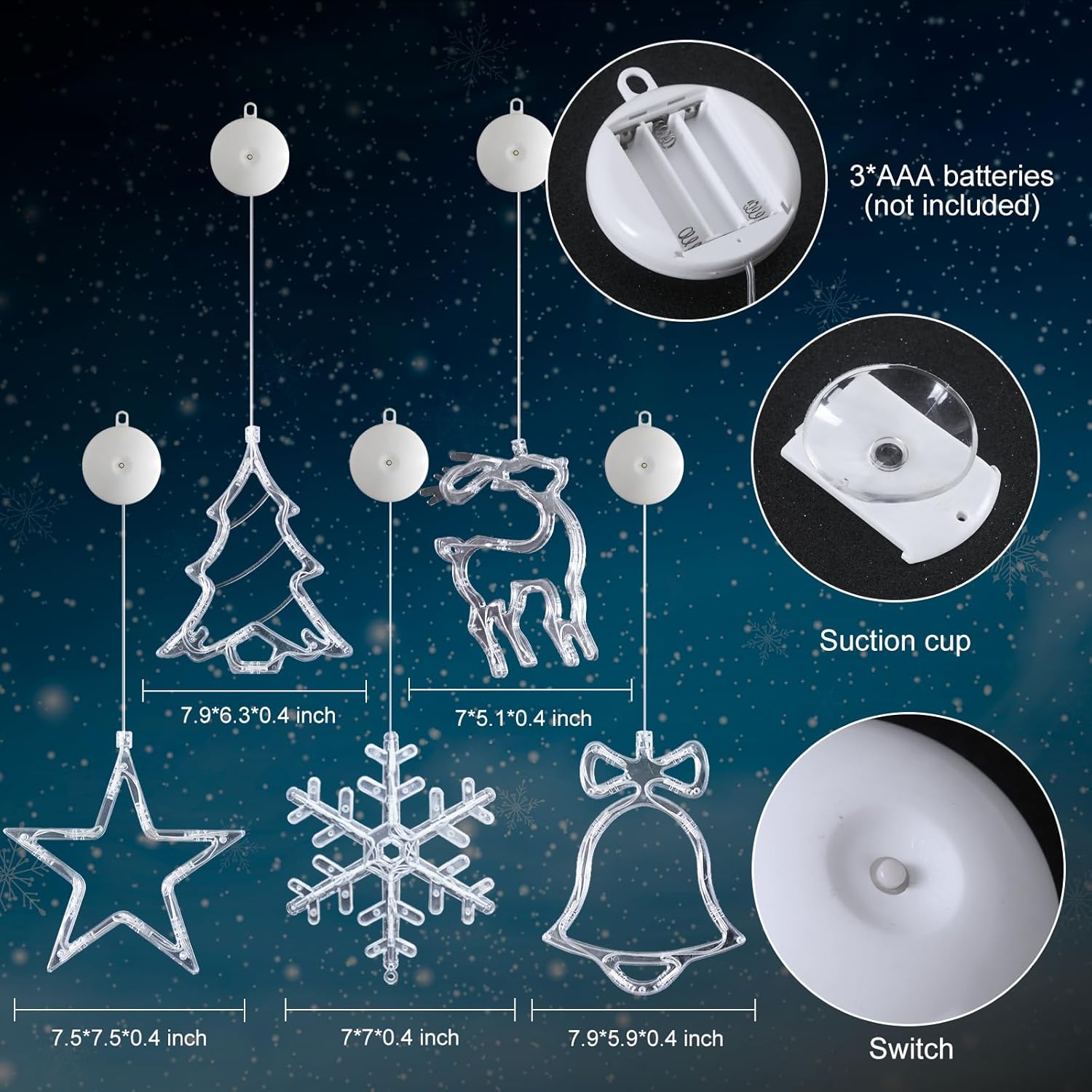 Therlan Luci Di Natale Per Finestre A LED - Set Da 3, Con Telecomando, Timer, 8 Modalità, IP44 - 5