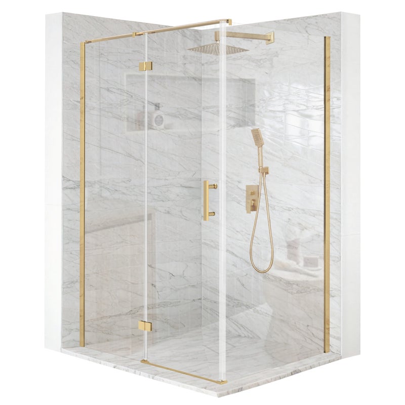 Kabina prysznicowa prostokątna drzwi uchylne złota 120x100cm szkło 6mm + powłoka
