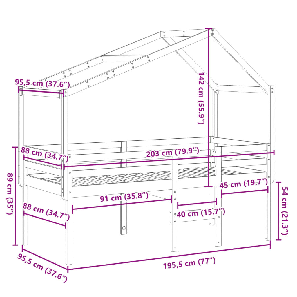 Lit haut avec toit 90x190 cm bois de pin massif - 9