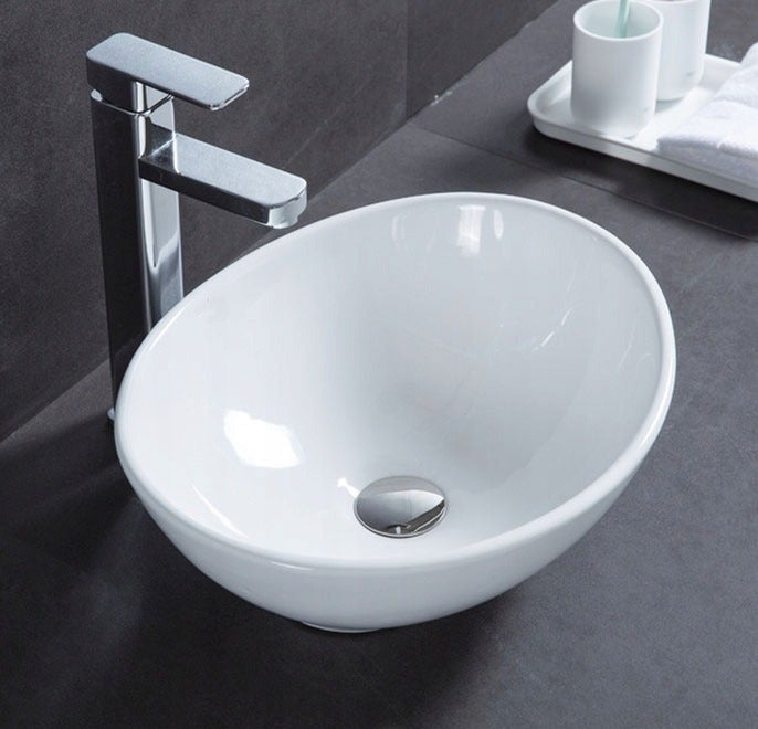 Umywalka nablatowa biała ceramiczna owalna owalna 42 x 34 cm - 5