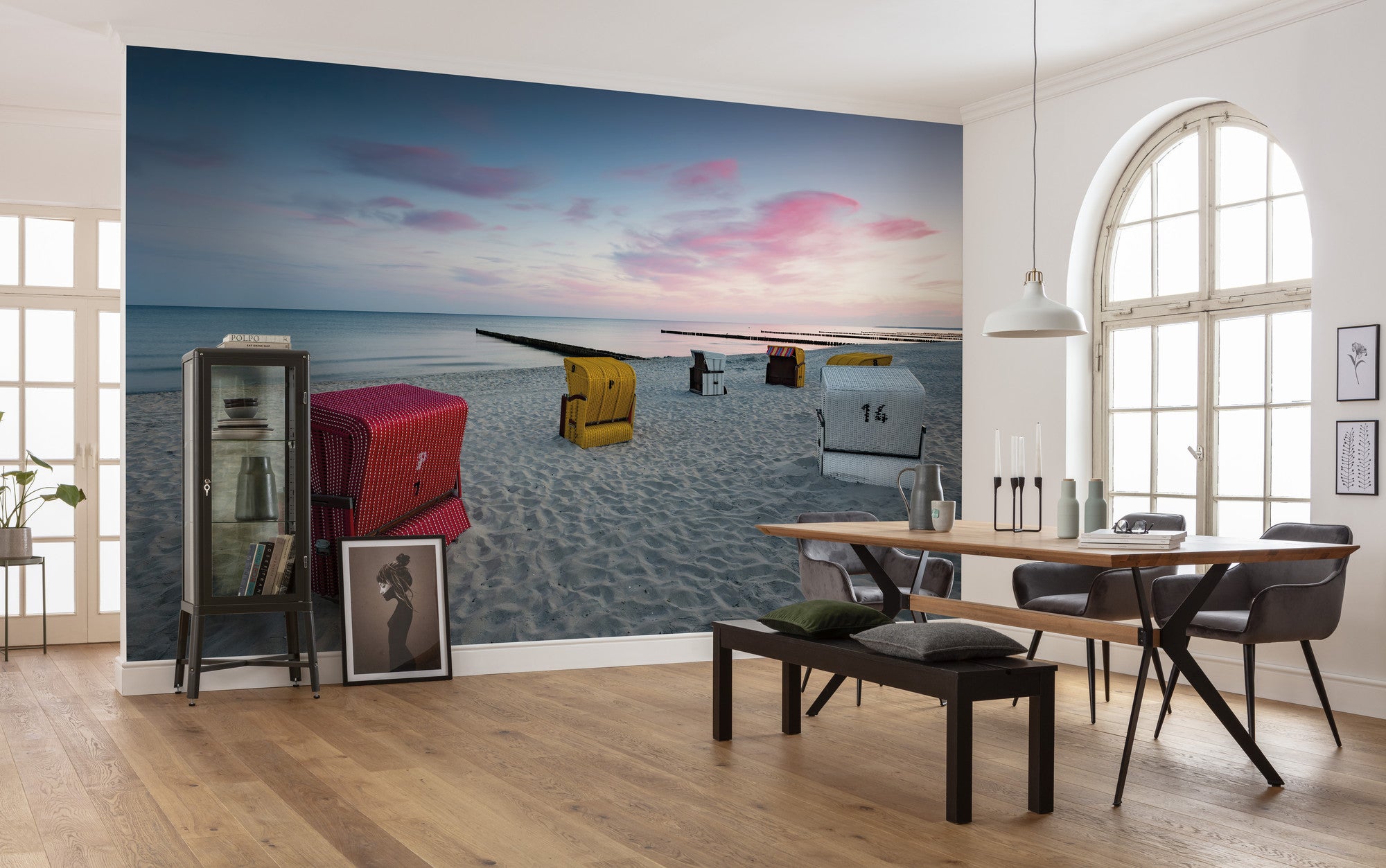 Fototapeta plaża niebieskim,szarymIróżowym - 450 x 280 cm - SANDERS &amp; SANDERS