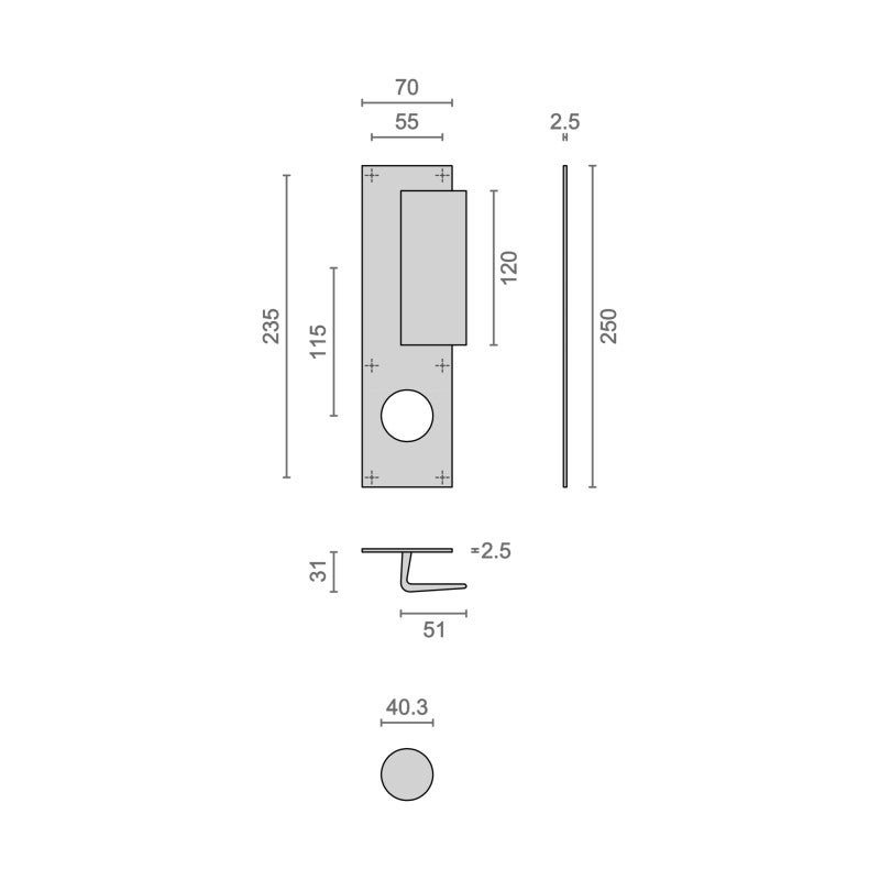 Poignée palière aluminium type Bastille trou de 40 argent HERACLES I 231103TR40 - 2