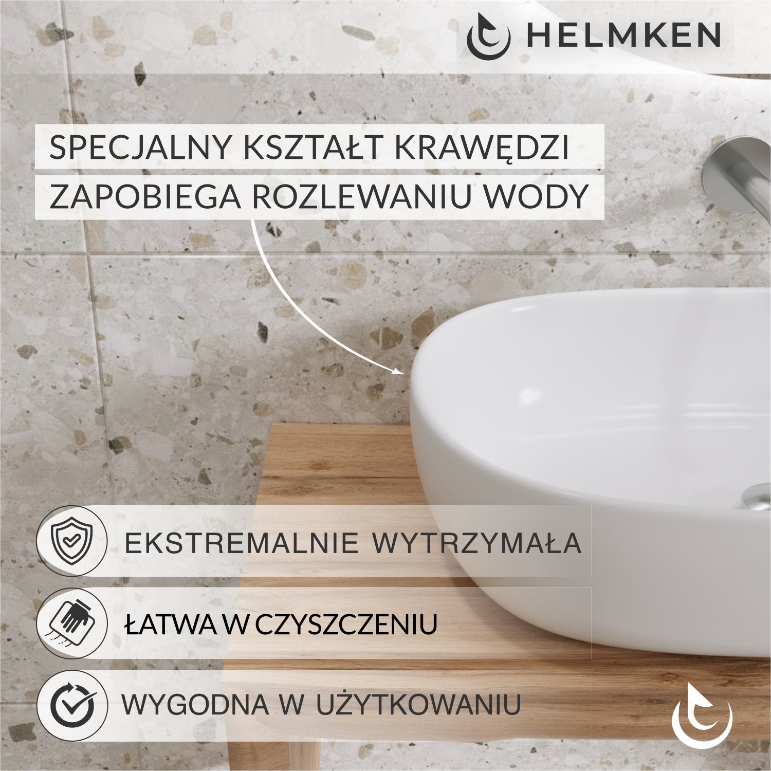 Umywalka nablatowa Helmken 83660000 (60x42.5) Biała + Syfon Chrom + Korek klik-klak Chrom - 4