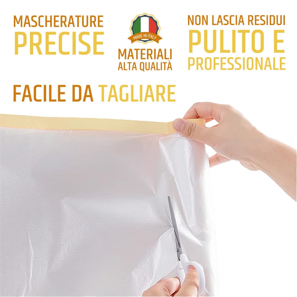 PENNELLIFICIO 2000 | Set da 2 Rotoli in Polietilene con Nastro Adesivo, Set Mascheratura, Protezione Pareti, Muri, Battiscopa, Mobili, Telo Copritutto - 5