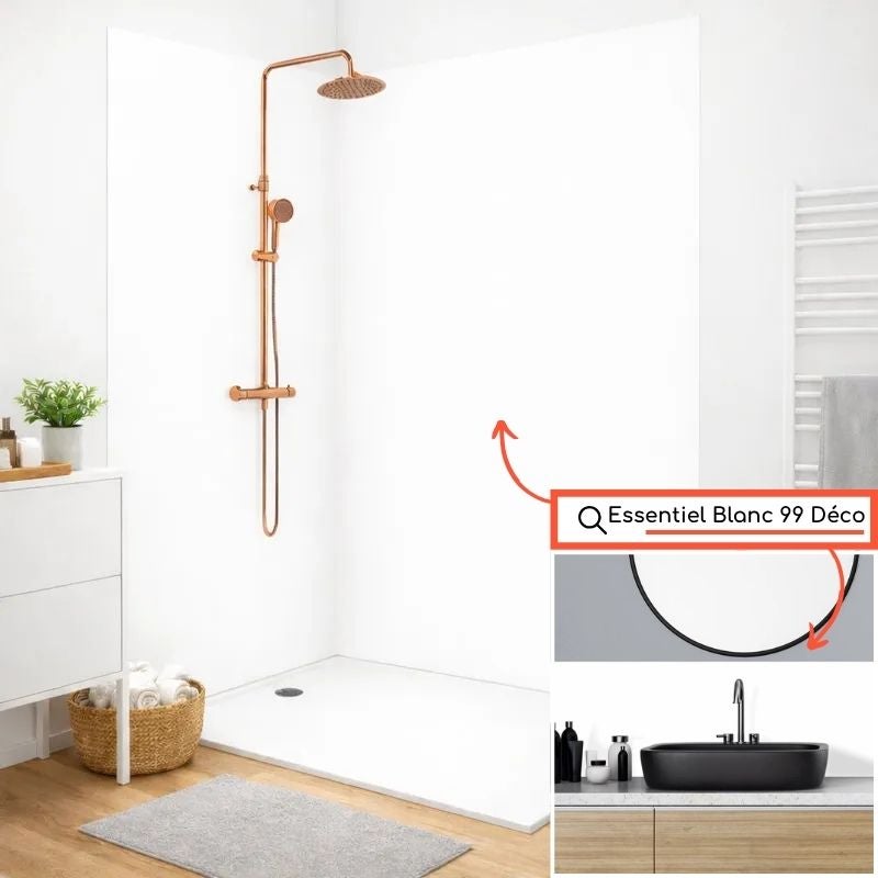 Crédence de salle de bain en PVC blanc 140x30 cm (en 2 bandeaux) - Essentiel Blanc - 5