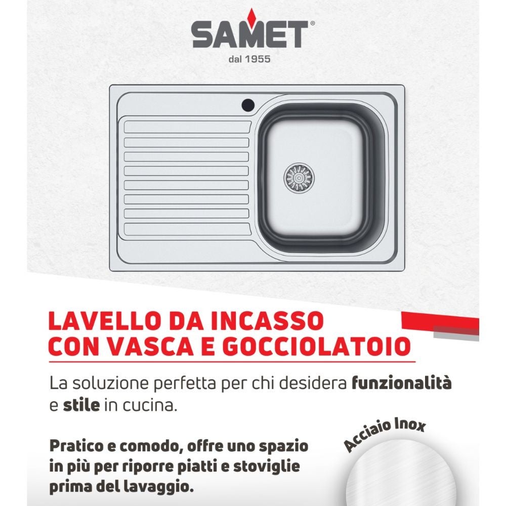 Lavello incasso cucina acciaio 79x50 cm una vasca e gocciolatoio sinistro Classic 273SX - 4