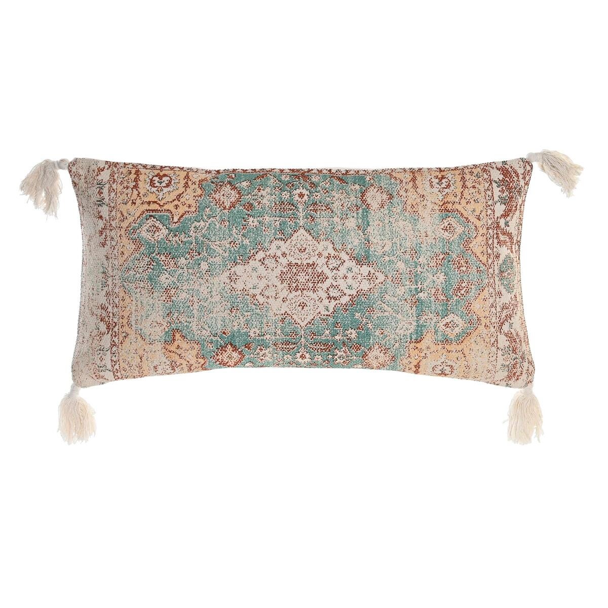 Cojín dkd home decor beige azul poliéster algodón árabe flecos (60 x 10 x 30 cm)