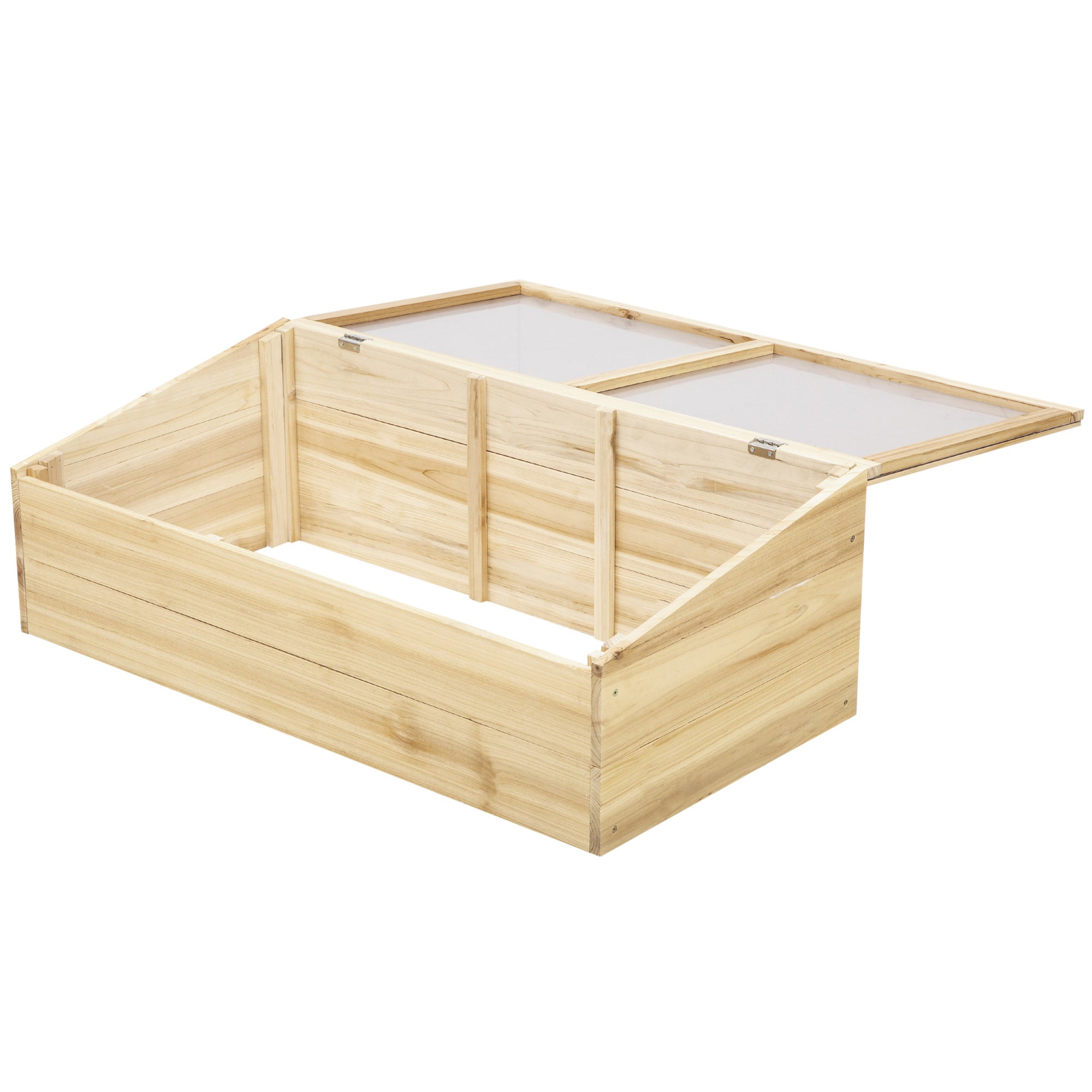 Serre en bois avec châssis froid,jardinière et bac à plantes pour jardin et balcon,100x50x35cm,sapin naturel,panneaux de particules. - 2