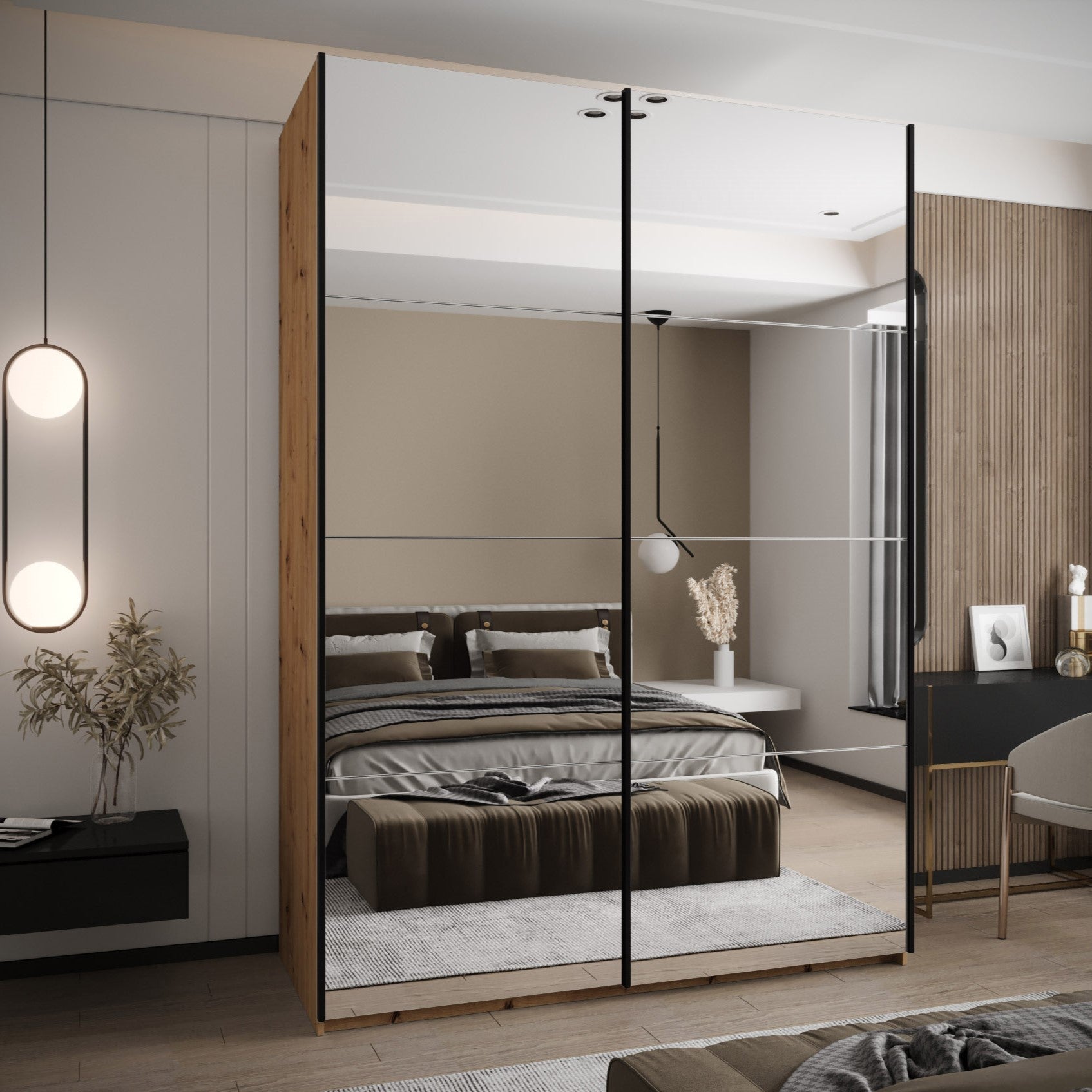 Szafa przesuwna wysoka Lux 2 180 x 64 x 245,5 cm artisan + biały + u. czarny - Abiks Meble - 2
