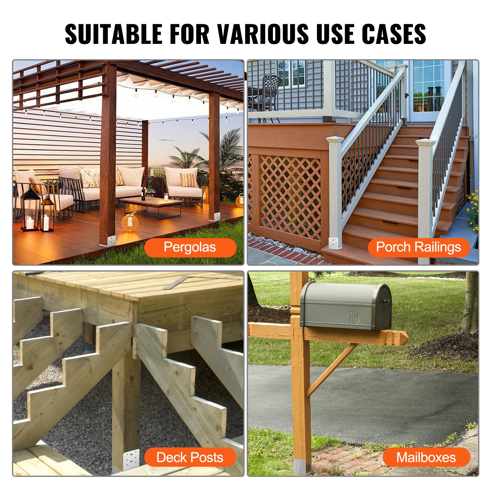 Support de Poteau VEVOR 6''x6'' 152x152 mm Base deAncrage Poteaux Acier Inoxydable Taille Interne 140x150 mm avec Accessoire pour Rambarde, Main - 6