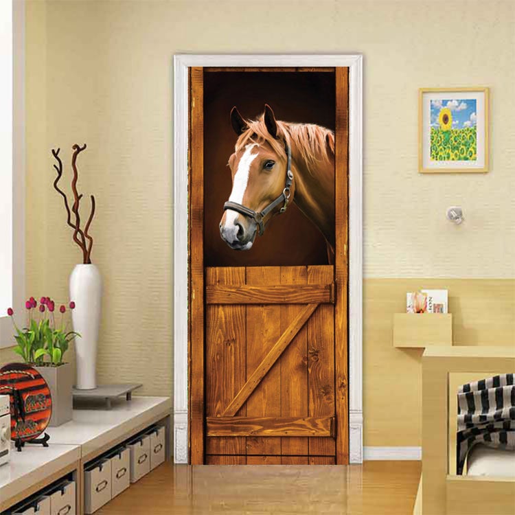 Zestaw 2 naklejek na drzwi - 80 x 200 cm - Wzór konia - Zdejmowane PCV - Dekoracja do sypialni i salonu