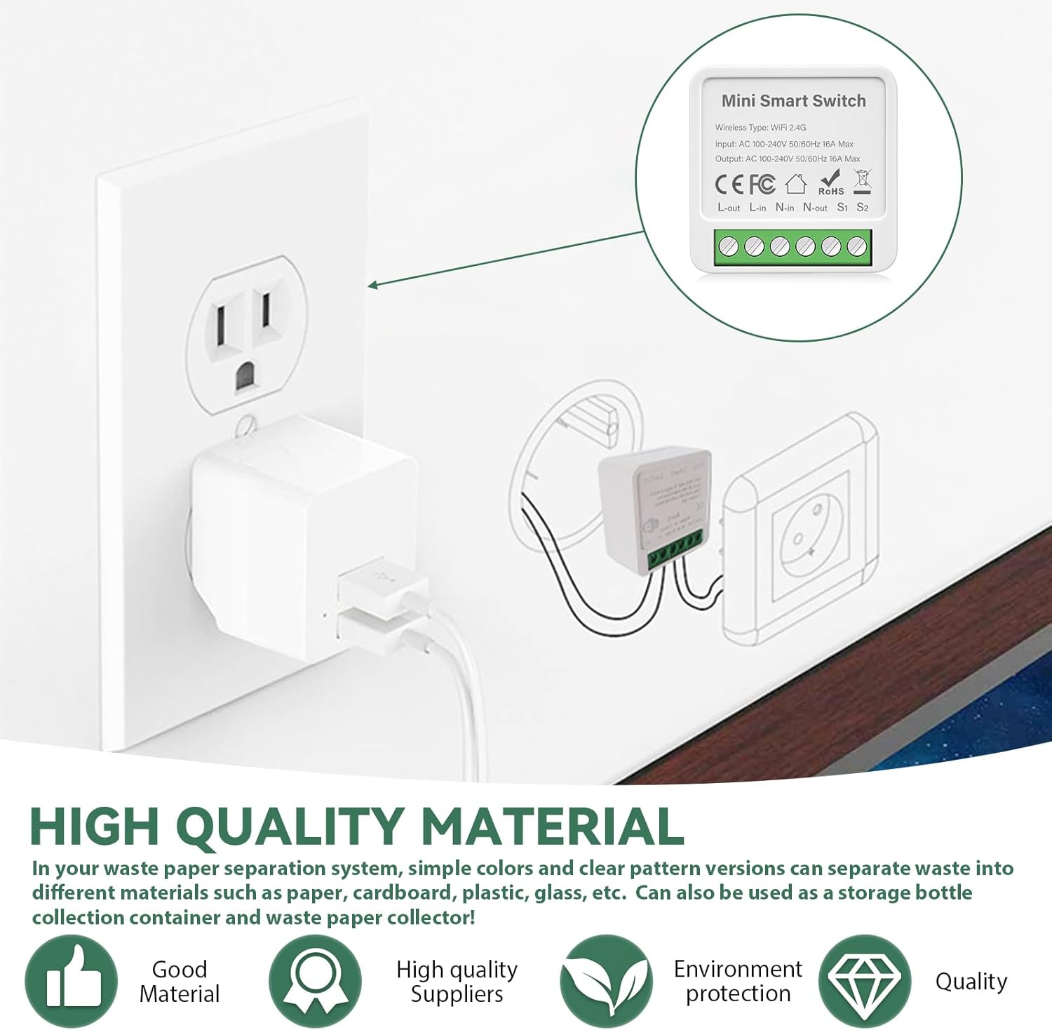 Lot de 4 Modules Interrupteur Intelligent, Compatible Alexa et Google Assistant, Automatisation Maison Sans Hub - 3